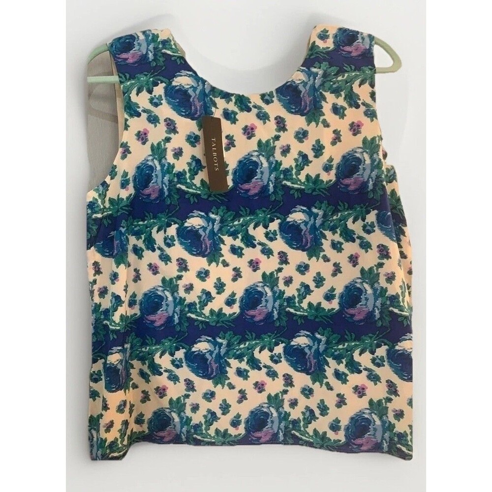 Talbots Floral Sleeveless Shirt Women’s Sz 14 P Tunic Dressy Lined Tank Top  New